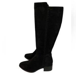Italeau Fiamma Nero black suede studded knee high boots Handmade in Italy